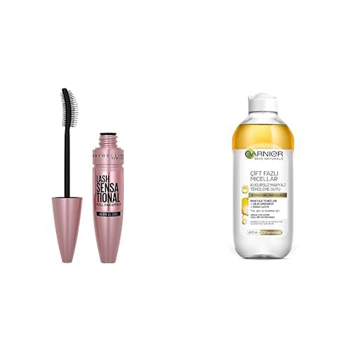 Maybelline New York Lash Sensational Yelpaze Etkili Siyah Maskara 1 Paket (1 x 9.5 ml) + Garnier Skin Naturals Çift Fazlı Micellar Kusursuz Makyaj Temizleme Suyu (400 ml)