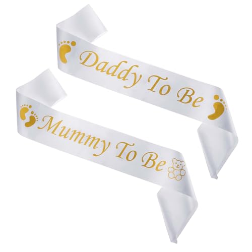 2 Piezas 'Mommy To Be' Y ‘Daddy To Be Fajas Decoracion Baby Shower Correa para El Hombro para Futuros Padres para Anuncio GéNero DecoracióN Gender Reveal Conjunto Fajas para Niño O Niña
