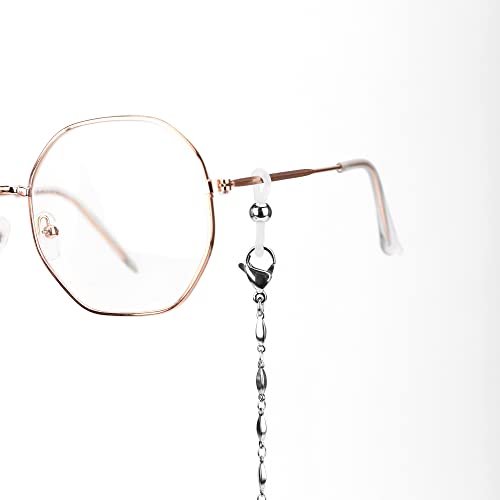 Image of Eyeglass Chain Silver Stainless Steel Handmade Necklace for Reading Glasses Sunglass Beaded Chains for Men Women