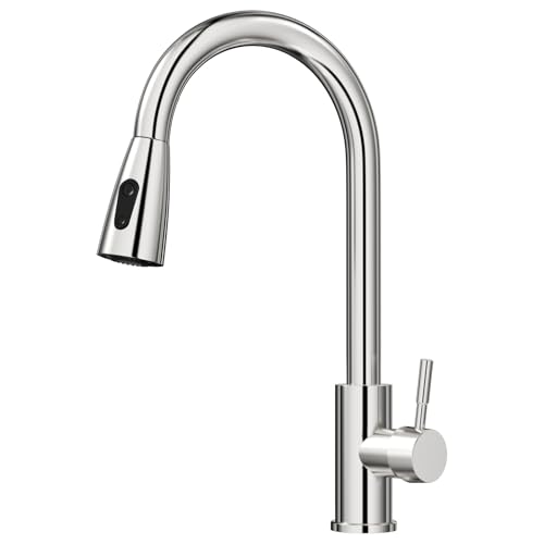 Amdoticknpf Robinet de Cuisine en Acier Inoxydable Extensible, Mitigeur Pivotant à 360°, Robinets Evier de Cuisines avec Douchette Extractible 2 Modes de Pulvérisation, Acier Inoxydable Brossé