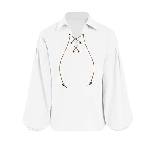 DRHOM Boys Medieval Pirate Shirt V Neck Ruffled Long Sleeve Renaissance Viking Victorian Gothic Tops