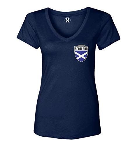 Scotland Football Jersey - Scottish National Soccer Ladies V-Neck T-Shirt (Navy Large)