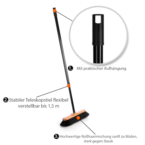 BigDean 2 Stück Zimmerbesen mit Stiel 150 cm ausziehbar – Besen mit feinen Rosshaar Borsten & Made in Germany – Bild 6