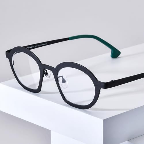 Image of FONEX Colorful Pure Titanium Glasses Frame Women Retro Round Eyeglasses