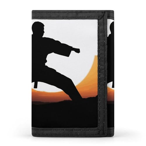 Wallet for Men - Slim Trifold Wallet, Karate Silhouette Money Clip, Coin Purse with 8 Credit Card Holder