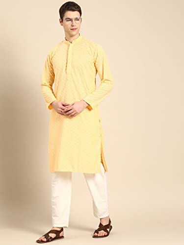 Image of Rajubhai Hargovindas Men Pure Cotton Chikankari Embroidered Straight Kurta
