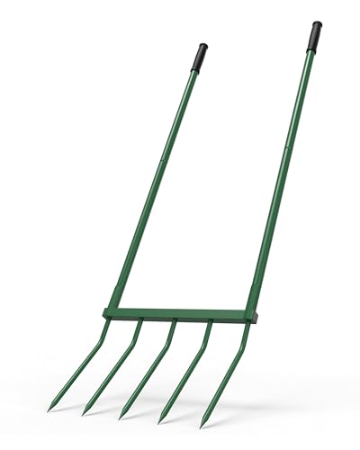 Signstek Grabegabel mit 5 Zinken – 130 cm Gesamtlänge, 51 cm Arbeitsbreite, 30 cm Zinkenlänge – zerlegbare Broadfork zum Tiefenlockern und Belüften des Gartenbodens, ergonomisch & rückenschonend