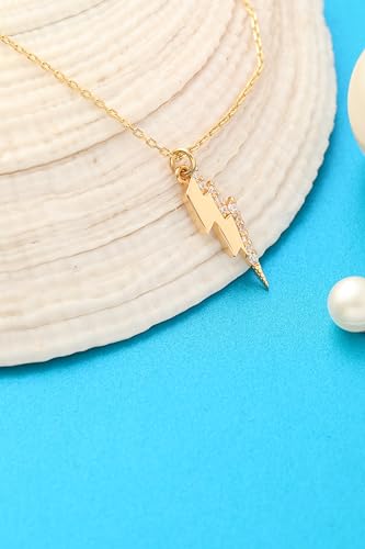 Lightning Bolt Necklace, 14K Solid Gold Celestial Pendant, Dainty initial Lightning Necklace, Minimalist 14K Gold Thunder Bolt Pendant3