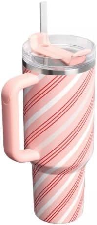 STANLEY 40 oz Stainless Steel H2.0 FlowState Quencher Tumbler, Pink Stripe Pattern, Insulated with Handle and Straw - Image 2