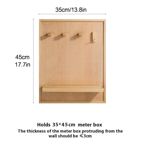 Decorative Wooden Electric Meter Box Cover with Shelf & Hooks, Stylish Breaker Box Panel Cover for Wall-Mounted Display, Creative Fuse Box Cabinet (Brown, 15.7" x 23.6")