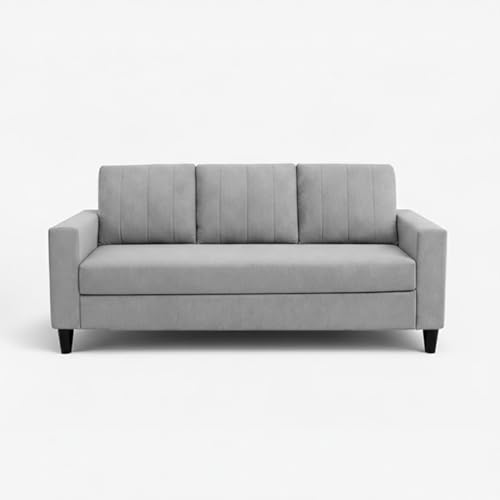 Image of Hendrick Plush Velvet 3 Seater + 2 Seater Sofa Set | Silken Velvet Suede Upholstery | Designer Sofa Set for Living Room & Office Spaces (Light Grey)