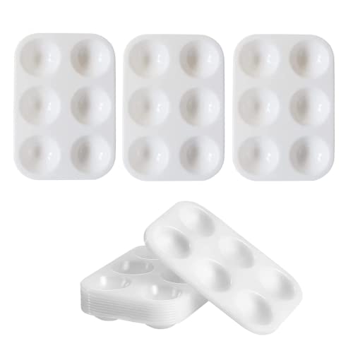 10 Piezas Paletas de Pintura de Plástico,Paleta de Acuarela con 6 Pozos Rectangular, Bandeja de Pinturas Paletas para Pintura al Óleo Artística Blanco