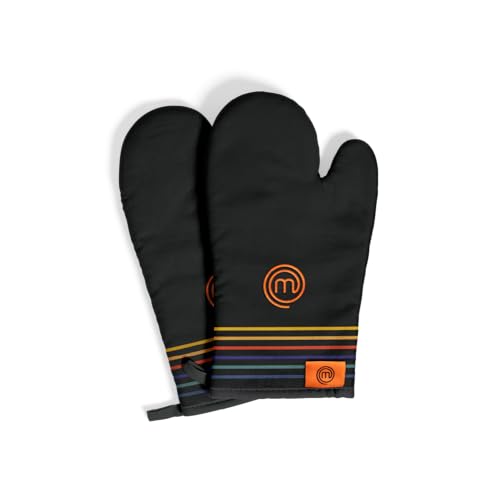 Masterchef Topflappen Handschuh Ofenhandschuhe Hitzebestaendig, 100% Baumwolle, Backofenhandschuhe Perfekt zum Kochen, Backen, mit Aufhängeschlaufe & Gesticktes Logo, Multicolor