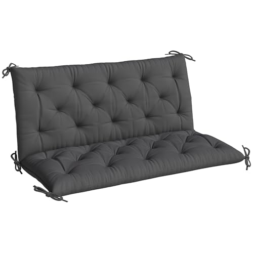 Outsunny Cojín para Banco con Respaldo 120x110x12 cm Colchón de Banco de Jardín de 2 Plazas con 6 Cordones de Fijación para Columpio de Jardín Terraza Negro