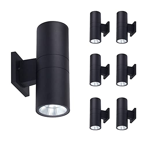 OSTWIN (6-Pack) Up and Down Lights Outdoor LED Cylinder Light 18W (120W Equiv) 1482 Lm 5000K Daylight, Exterior Light Fixture Wall Mount, 120V Front Door Light, Waterproof, Black Finish