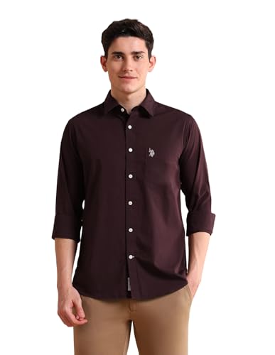 Image of U.S. Polo ASSN. Solid Regular Fit Shirts for Men - 100% Cotton, Full Sleeve Mens Casual Shirts
