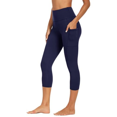 GAYHAY High Waisted Capri Leggings for Women - Soft Slim Yoga Pants for Running Cycling Workout Small-Medium C-navy Blue
