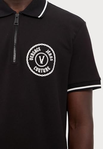 Versace Jeans Couture Black Mens Zip Polo Shirt with Crest Emblem4