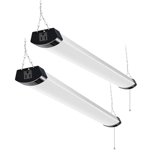 Image of hykolity 4FT 70W LED Shop Light Linkable, 8000lm(300w Equivalent), 5000K Utility Shop Lights for Garages, Workshops, Basements, Hanging or FlushMount, with Power Cord and Pull Chain, ETL, Black,2 Pack