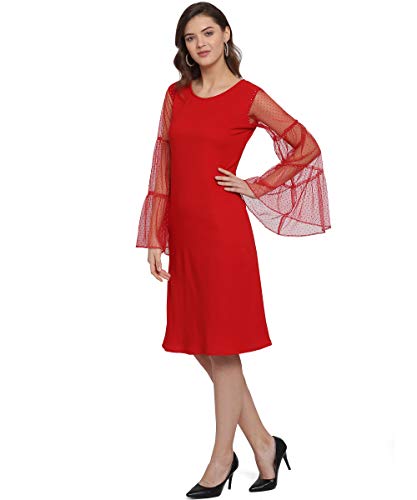 Image of OOMPH! Women's Western & Fusion wear Net A-Line Knee-Long Dress