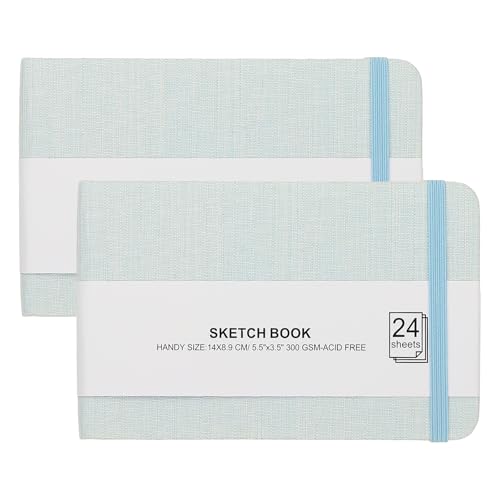 PATIKIL 5.5x3.5 Watercolor Sketchbook, 2Pcs 24 Sheet 300GSM/203lb Watercolor Paper Sketchbooks Acid Free Watercolor Journal Hardcover Artists Paper Pads for Painting, Light Green