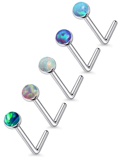 18G 20G 22G Astm F136 Titanium Nose Rings Studs Piercing Jewelry for Women Men Opal Nose Rings Nostril Piercing Jewelry Top Opal 1.5mm 2mm 2.5mm 3mm 5PCS