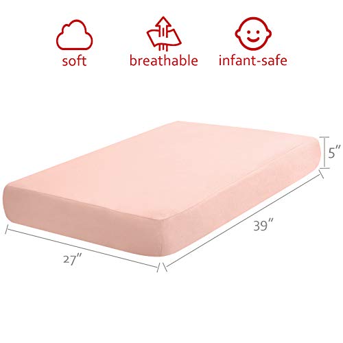 Image of Pack and Play Sheets 2 Pack, 100% Cotton Flannel, Fitted Portable Mini Crib Sheet for Girls Boys, Ultra Soft Breathable Convertible Playard Mattress Cover Warm, Grey&Pink