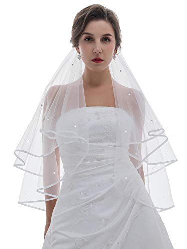 Samky 2T 2 Tier Ribbon Edge Circular Crystal Veil (Elbow Length 30" Light Ivory V256) #TOP16