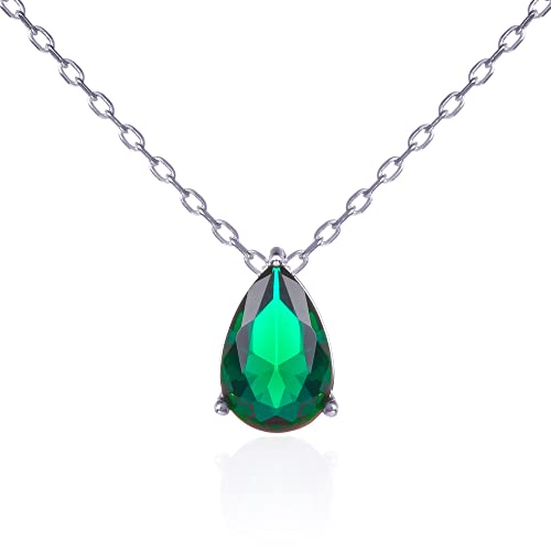 namana Collier Pendentif Vert Emeraude en Poire pour Femme et Adolescente, Colliers en Argent pour Femme avec Pierre Verte en Goutte, Collier Fin vert émeraude en Argent Sterling 925