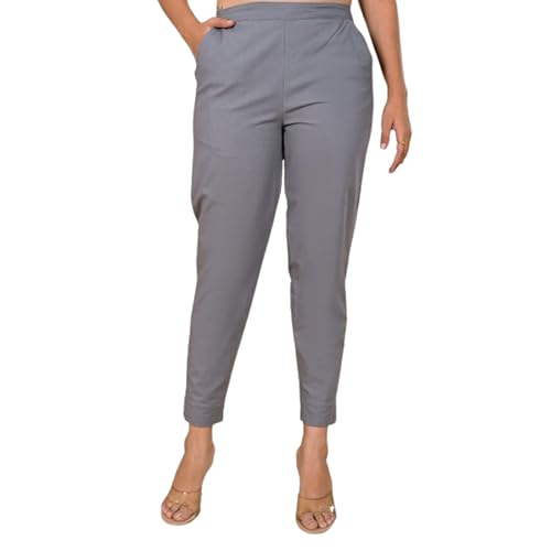 Image of D K W Women's Mid Rise Relaxed Fit Cotton Flex Trousers with Elastic Back & Drawstring - Ideal for Winter, Formal, Office & Casual Wear, Comfortable for Girls and Women