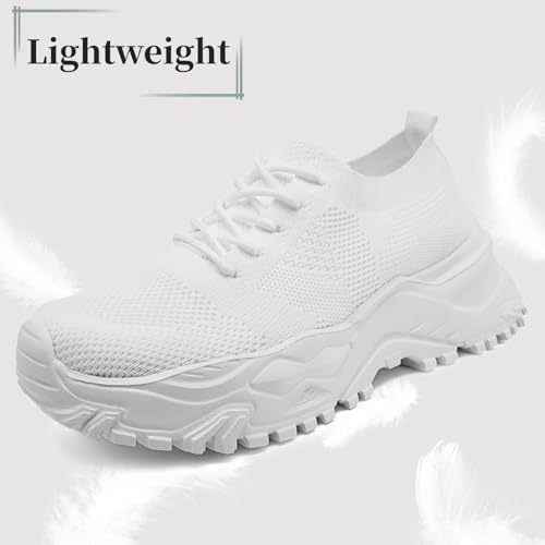 Women's Chunky Platform Sneakers Walking Tennis Mesh Shoes Lightweight Breathable Gym Comfort Work Sports Hidden Elevator Shoes3