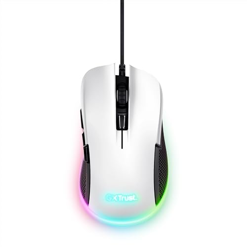 Trust Gaming GXT 922W Ybar Souris Gamer, 68% Plastiques Recyclés, Éclairage RGB, 6 Boutons Programmables, 200-7200 DPI, Souris Gaming Filaire USB pour PC, Ordinateur Portable - Blanc