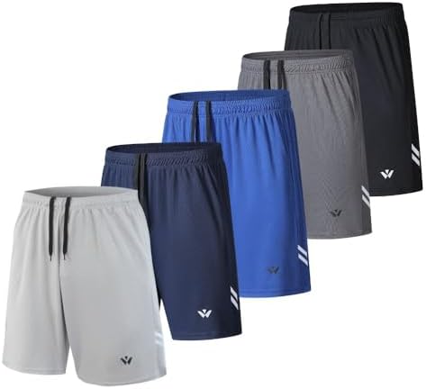 fovdtaa 5 Pack Mens Sports Shorts Men's Athletic Shorts with Pockets and Elastic Waistband, Quick Dry Workout Shorts for Men Running Trousers Black,Grey,Blue,Navy,Light Gray S