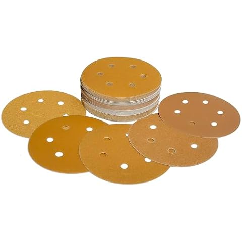 50 PCS 6 Inch 6 Hole Sanding Disc - 80, 120, 220, 320, 400 Grits, 6" Hook & Loop Backing Sandpaper for DA Sander, Sanding Automotive Paint, Woodworking Wood, Metal Cover