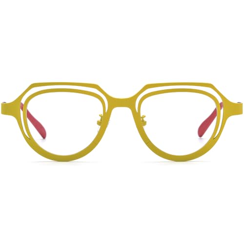 Image of FONEX Colorful Pure Titanium Glasses Frame Women Retro Round Eyeglasses