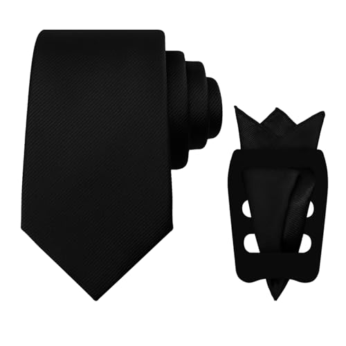 Image of Mantieqingway Black Tie Sets for Men Classic Solid Color Tie Handkerchief Pocket Square Holder Formal Graduation Wedding