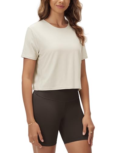 Image of ODODOS Women's Performance Cropped Tee Ultra Soft odSTRATUM Tech Short Sleeve Relaxed Top Crew Neck T-Shirts