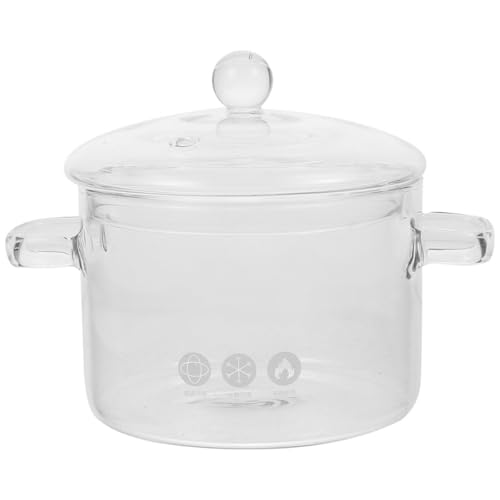 DIYEAH Olla de Vidrio Doble Asa Diámetro 16 CM para Cocina de Inducción y Uso Diario Olla Transparente para Guisos Leche y Fideos Instantáneos Utensilio Multifuncional Hogar
