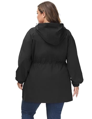 Hanna Nikole Women's Plus Size Long Hooded Raincoat Lightweight Waterproof Windbreaker Jacket4
