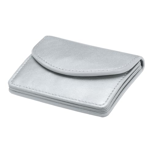 Image of uxcell PU Leather Business Card Case, Business Name Card Holder Wallet with Magnetic Shut Pocket Holder for Women Credit ID Card, Silver Tone