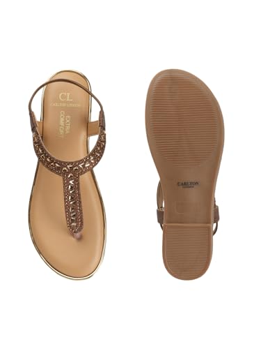 Image of Carlton London women's Adjustable Ankle Strap Embellished T-Strap Sandals