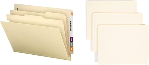Smead Carpetas de archivos de clasificación de pestañas finales (26835) y carpetas de archivos SMEAD Shelf-Master End Tab Fastener (34115)