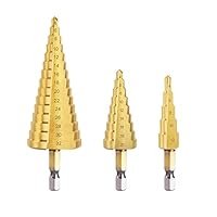 Flintronic HSS Stufenbohrer Set 3tlg, Hex Shank Stufenbohrer 4-12 mm/4-20mm/4-32mm Dreieckiger Metallbohrer, Kegelbohrer Titanbeschichtet Schälbohrer Für Metall, Messing, Holz, Kunststoff - Gold