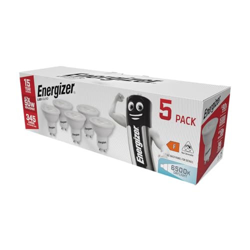 Energizer GU10 LED Bulbs Daylight White - 6500K 50W Halogen Spotlight Equivalent – 345LM - Non Dimmable. Pack of 5