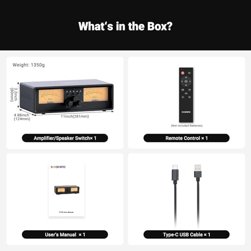 ET30 VU Meter Amplifier Speaker Selector Switch Box, 2 in 2 Out Vintage Switcher, with DB Panel Display & Remote Control, for Stereo Class A, B, AB, D, Tube Amps Home Audio Component - Image 5