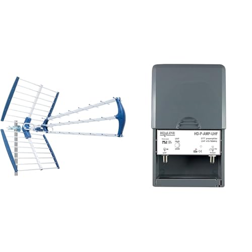 EDISION TALOS 18db Antenne Trinappe extérieure UHF 21-48 Terrestre, Filtre 5G LTE intégré & HD-Line Préamplificateur de mât UHF terrestre TNT Gain 38dB
