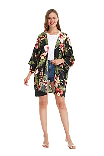 Image of Family Matching Hawaiian Clothes, Black Rafelsia | Lightweight 100% rayon • Family matching outfits • Beach vacations • Luaus • Cruises • Family photos