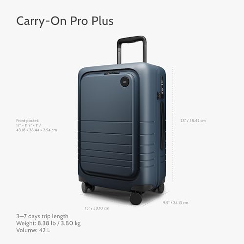 Image of Monos Carry-On Pro Plus Luggage 23 Inch - Hardside Spinner Suitcase with TSA Lock & Laptop Front Pocket | Airline Approved, 42L Polycarbonate Rolling Carry On | Fits 16 inch Laptop | Ocean Blue
