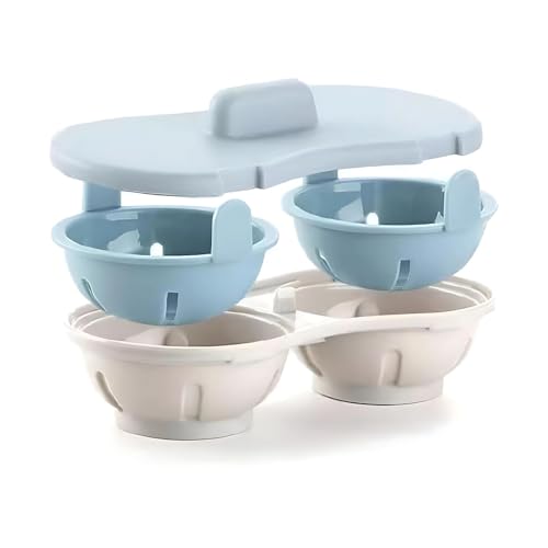 CLOVE Huevos Poche Molde, Cuece Huevos Microondas, Escalfador Huevos Poche, Huevo Poche, Cocedor de Huevos, Hervidor de Huevos (azul, doble)