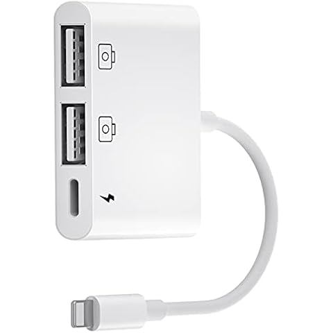 iPhone USB Camera Adapter, USB Adapter for iPhone, Dual USB OTG Adapter, 3 in 1 iPhone to Dual USB Female OTG Adapter with Data Sync Charge Cable,Compatible with Phone 14/13/12/11/X/XS/XR/8/7/Pad Cover